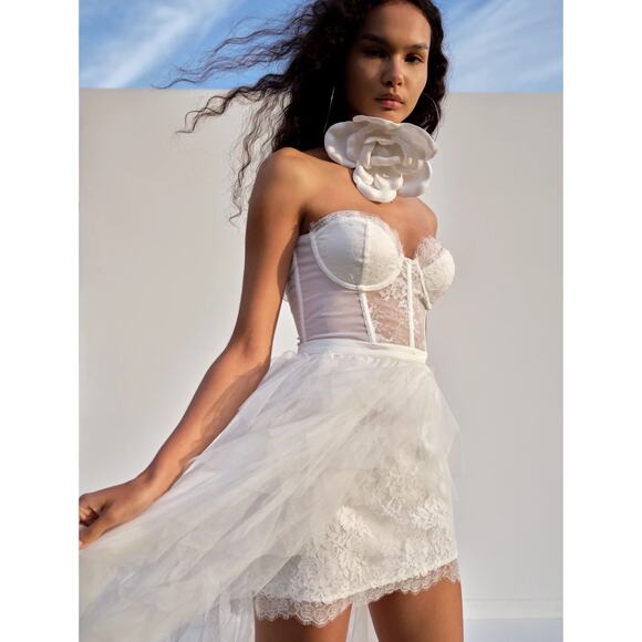 NWT For Love and Lemons White Bustier Formal Gown Tulle Bridal Wedding Dress - Picture 3 of 14